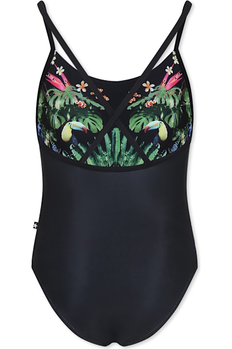 Homeware Molo Black Swimsuitfor Girl With Leopard Print
