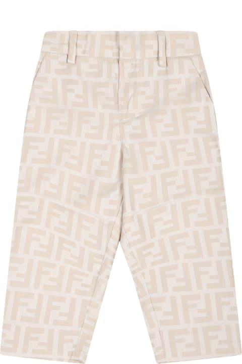 Bottoms for Baby Girls Fendi Beige Trousers For Bbay Boy With Double F