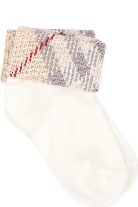 Fashion for Baby Girls Burberry Ivory Socks Set For Babykids With Vintage Check