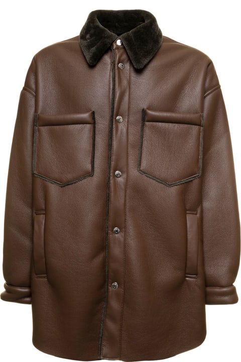 Brown Leather Mathis Overshirt Man Nanushka