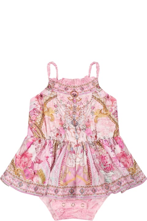 Camilla Clothing for Baby Girls Camilla Pink Romper For Baby Girl With Floral Print