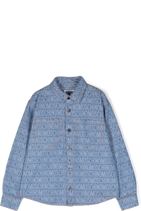 Moschino Shirts for Boys Moschino Blue Denim Shirt With All-over Logo