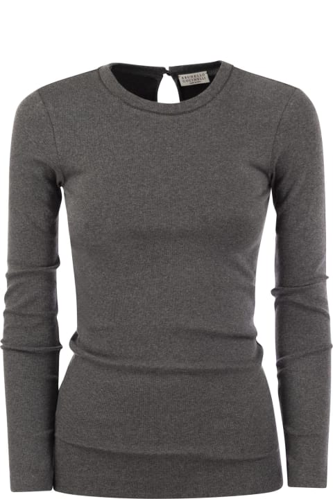 Brunello Cucinelli Sweaters for Women Brunello Cucinelli Ribbed Stretch Cotton Jersey T-shirt With Jewellery