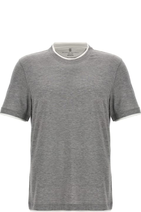 Brunello Cucinelli for Men Brunello Cucinelli Cotton Blend Silk Crew Neck T-shirt With Contrast Double Layer