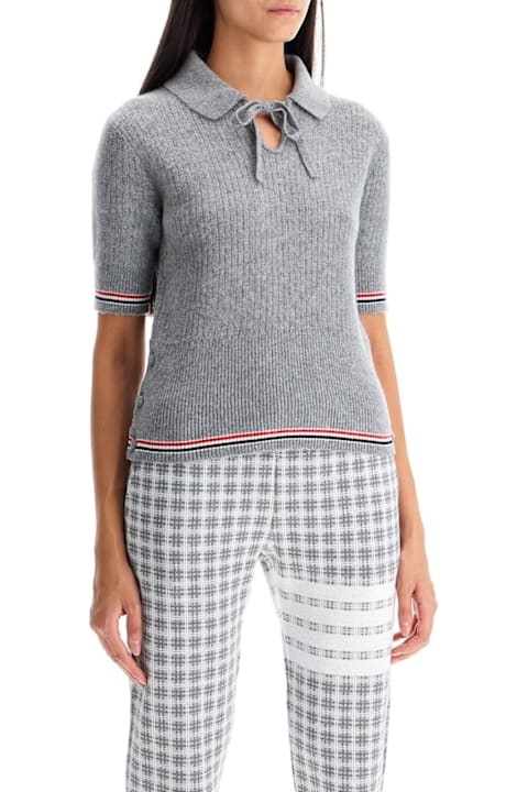 Thom Browne Topwear for Women Thom Browne Rwb Striped Knitted Polo Shirt