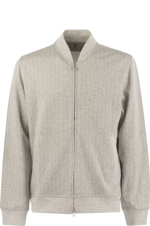 Sweaters for Men Brunello Cucinelli Double Pinstripe Fleece Topwear In Cotton, Cashmere And Silk With Zip