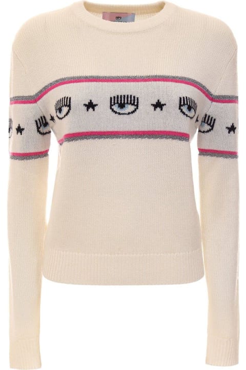 Chiara Ferragni Sweaters for Women Chiara Ferragni Eyelike-motif Crewneck Knitted Jumper