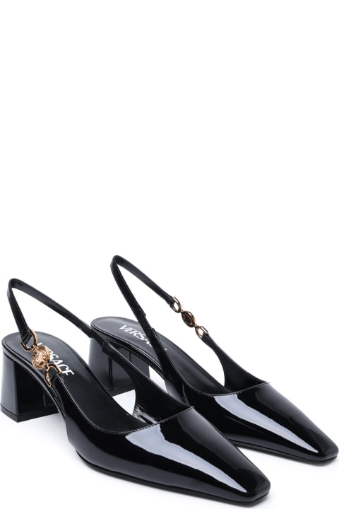 High-Heeled Shoes for Women Versace Black Patent Leather Sling Back