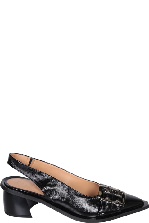Ganni High-Heeled Shoes for Women Ganni Ganni Black Buckle Tacco Naplack Ballerinas