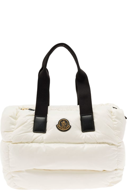White Quilted Nyon Shopper Bag With Logo Patch Moncler Woman