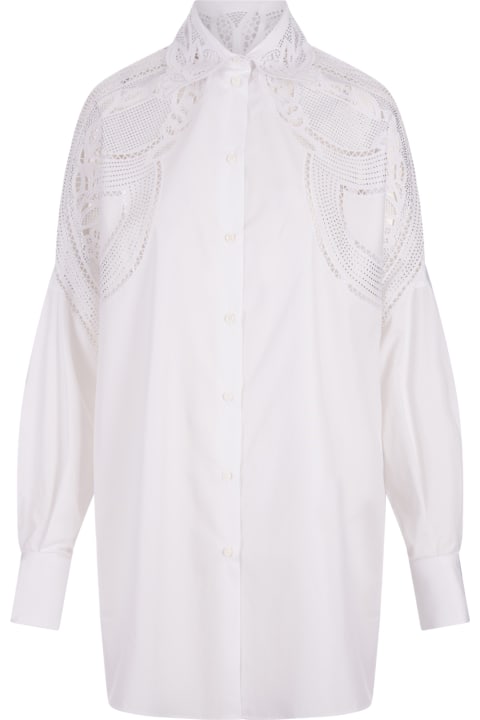 ウィメンズ新着アイテム Ermanno Scervino White Over Shirt With Sangallo Lace Cut-outs