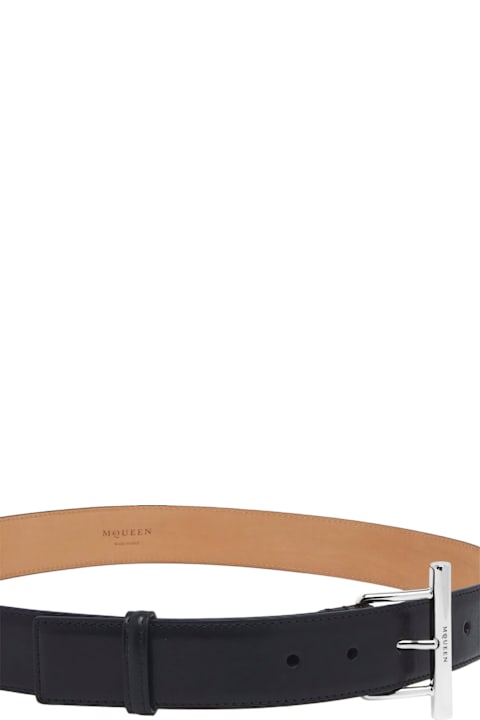 ベルト alexander mcqueen SLING BELT 35MM(65) (8044991BR0G 1000) ALEXANDER MCQUEEN Sling Belt 35mm Smooth Calf Leather Black
