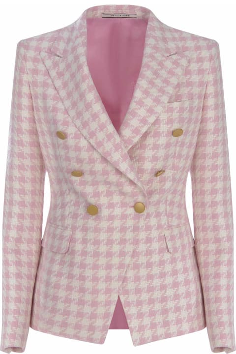Tagliatore Coats & Jackets for Women Tagliatore Pink And White Linen Blend Blazer