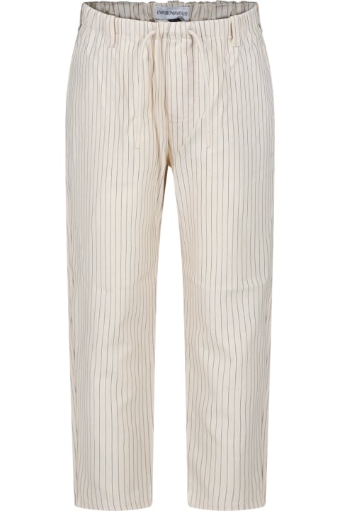 Bottoms for Boys Emporio Armani Ivory Trousers For Boy With Eagle