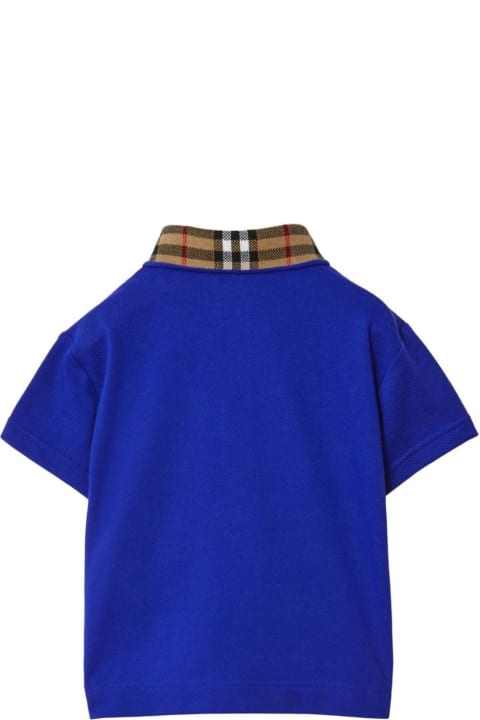 Topwear for Baby Boys Burberry Blue Cotton Polo Shirt