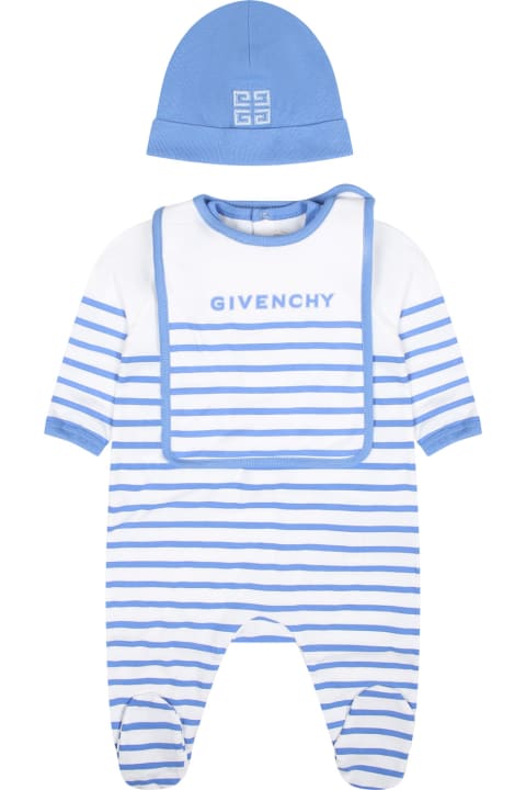 Givenchy for Kids Givenchy Light Blue Set For Baby Boy With Logo Stripes