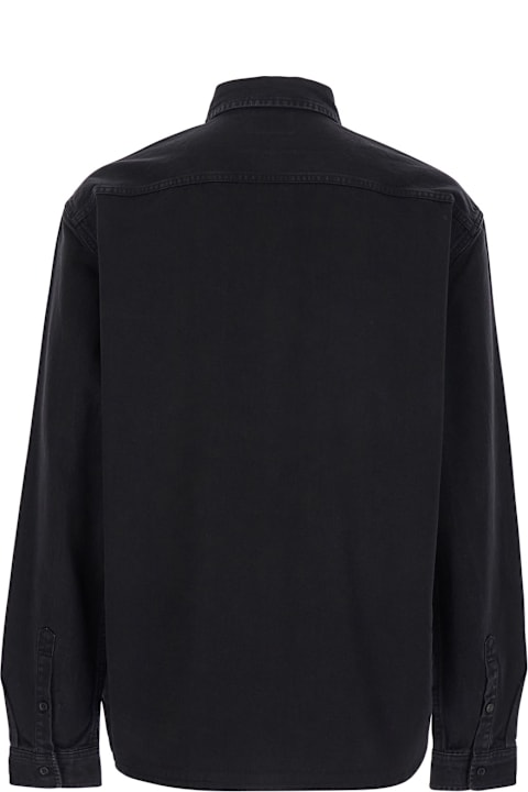 Saint Laurent for Men Saint Laurent Black Oversized Shirt With Tonal Cassandre Embroidery In Denim Man