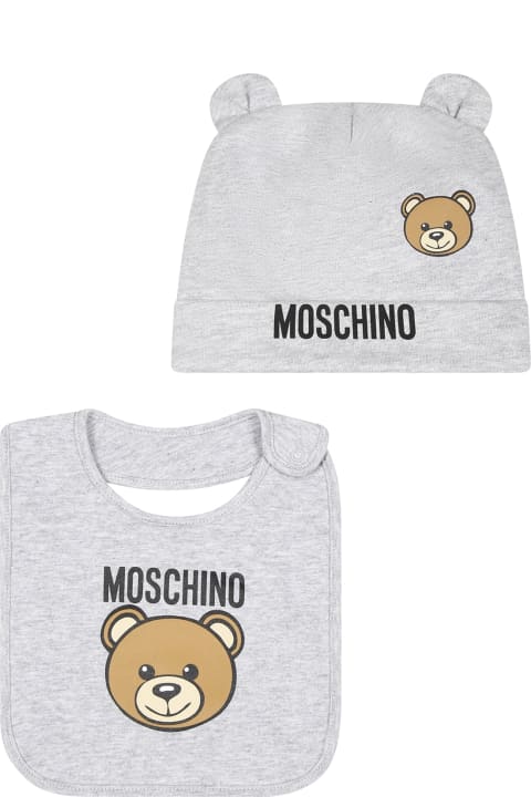 ベビーボーイズ Moschinoのアクセサリー＆ギフト Moschino Grey Set For Babykids With Teddy Bear And Logo