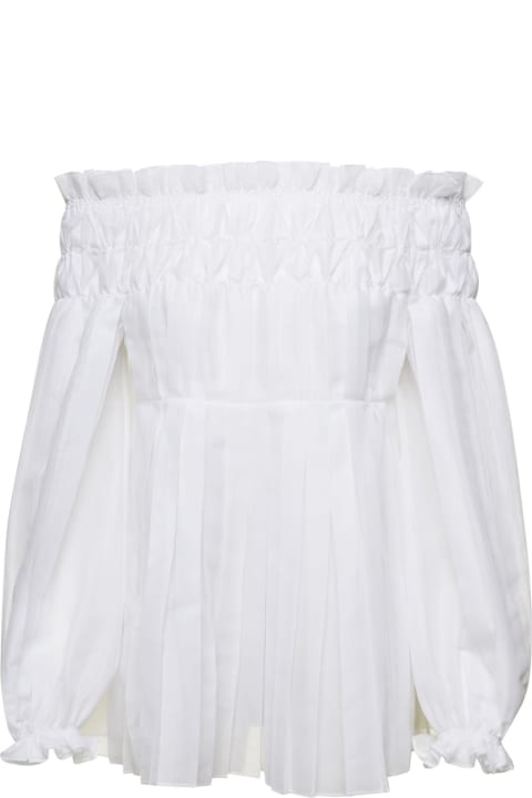 Topwear for Women Alberta Ferretti White Pleated Off-shoulder Blouse In Organza Woman