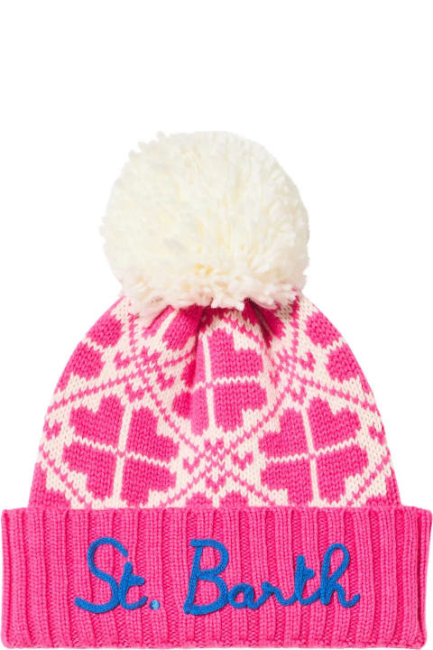 Hats for Women MC2 Saint Barth Woman Fluo Pink Beanie With Pattern