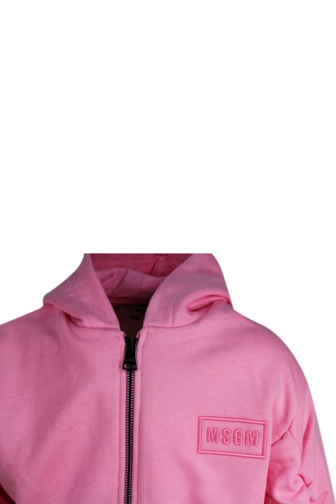 MSGM Sweaters & Sweatshirts for Girls MSGM Cotton Sweatshirt With Hood With Side Pockets, Zip Closure And Writing