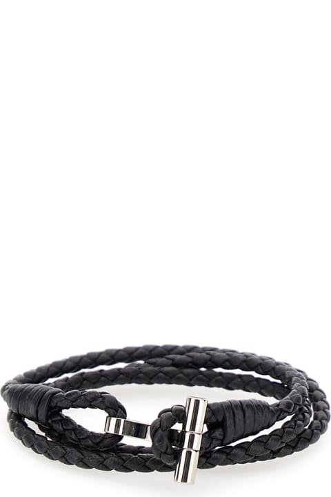 Tom Ford Bracelets for Women Tom Ford Black Bracelet With T Detail In Braided Leather Man