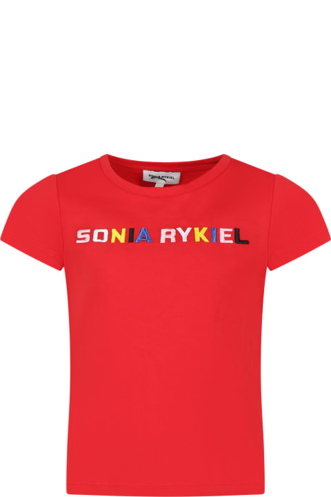 Rykiel Enfant T-Shirts & Polo Shirts for Girls Rykiel Enfant Red T-shirt For Girl With Logo