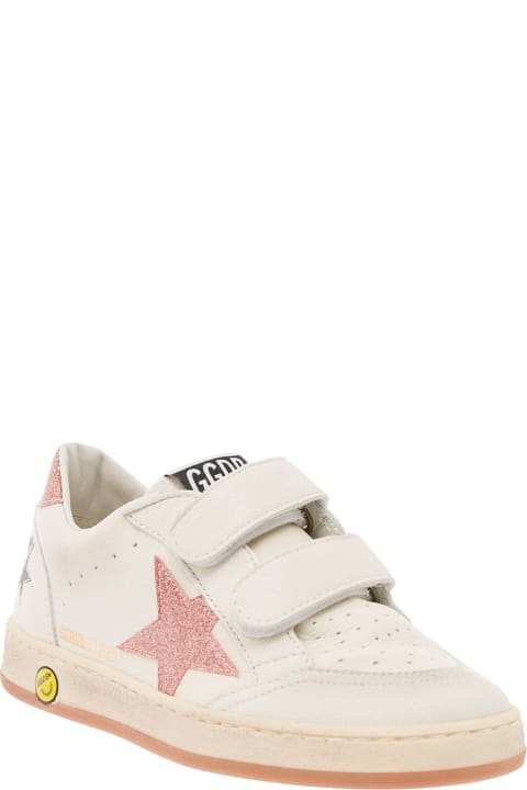 Golden Goose for Kids Golden Goose 'ball-star' White Low Top Sneakers With Glitter Star In Leather Girl