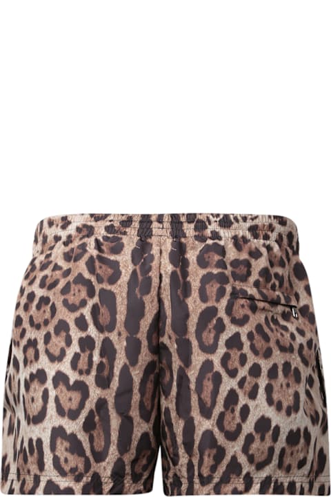 Dolce & Gabbana Swimwear for Men Dolce & Gabbana Brown Leopard Print Swim Shorts
