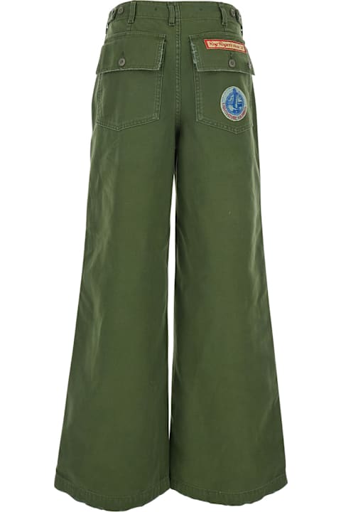 Roy Rogers Clothing for Women Roy Rogers 'old Glory' Green Palazzo Style Jeans With Patch Embellishments On The Pockets In Denim Woman