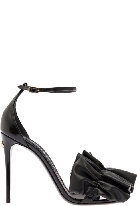 'keira' Black Sandals With Ruching In Leather Woman Dolce & Gabbana