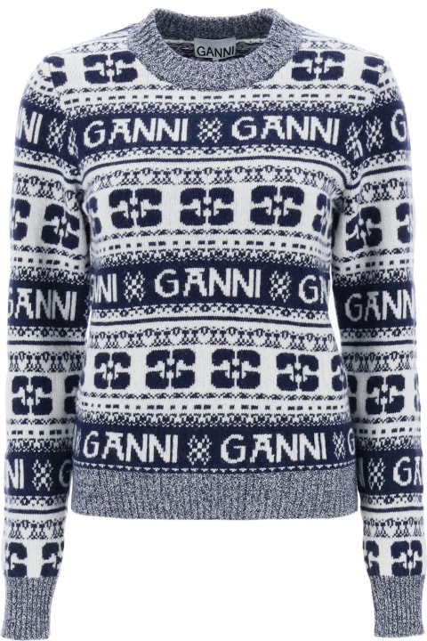 Ganni Women Ganni Jacquard Wool Sweater With Logo Pattern