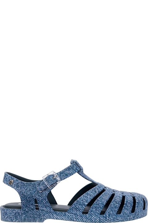 Melissa Flat Shoes for Women Melissa 'possession' Blue Sandals With Cage Design And Denim Print In Tech Fabric Woman