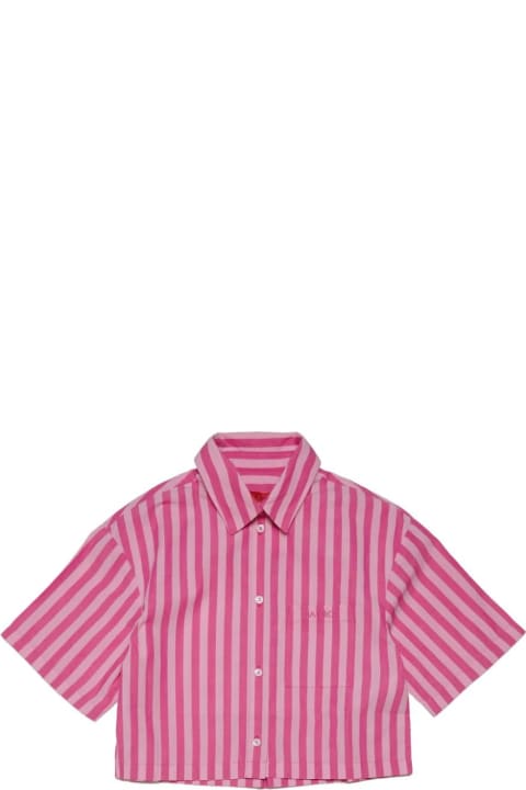 Max&Co. Kids Max&Co. Pink Striped Poplin Crop Shirt With Logo