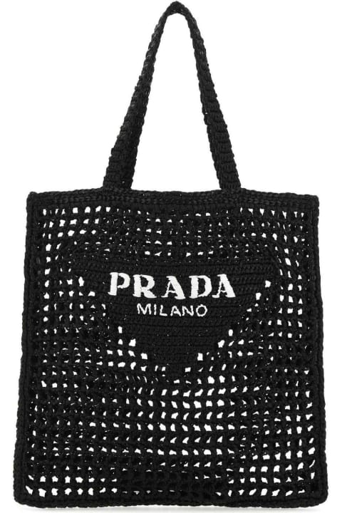 Prada for Women Prada Logo Embroidered Woven Tote Bag
