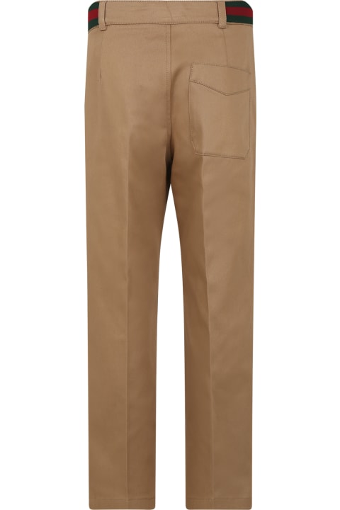 Bottoms for Boys Gucci Beige Trousers For Boy With Web Detail
