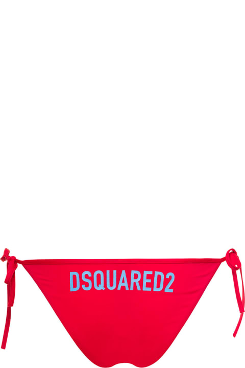 ウィメンズ Dsquared2の水着 Dsquared2 Red Swim Bikini Bottom With Lettering In Nylon Stretch Woman Dsquared2