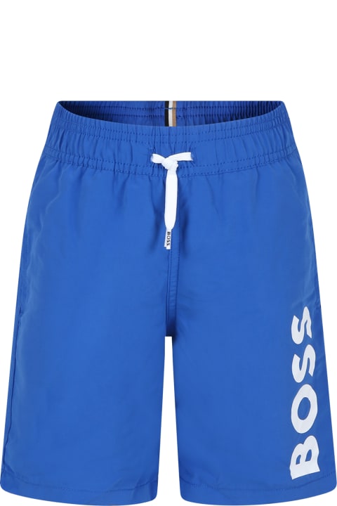 ボーイズ Hugo Bossの水着 Hugo Boss Blue Swim Shorts For Boy With Logo