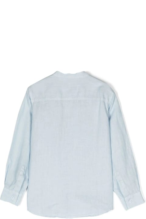 Il Gufo Kids Il Gufo Mandarin-collar Shirt In Light Blue Linen
