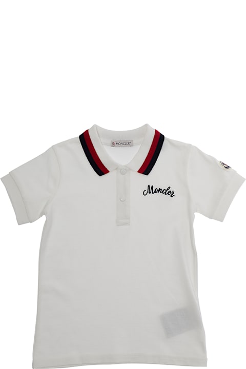 Moncler White Polo With Applied Logo Patch On The Sleeve In Cotton Baby
