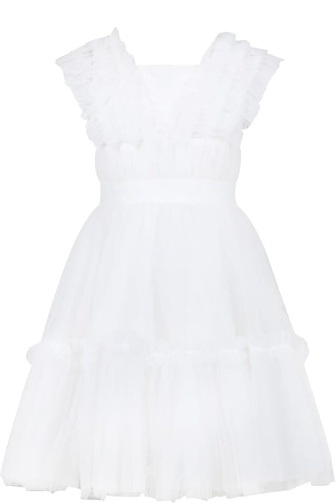 Dresses for Girls Monnalisa Elegant White Dress For Girl With Tulle