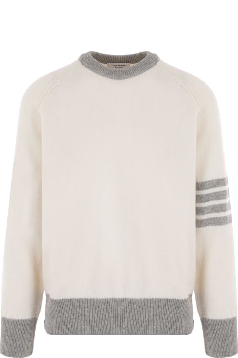 Thom Browne for Men Thom Browne White Gray Crew Neck Sweater