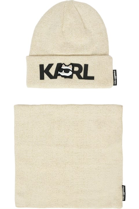 Karl Lagerfeld Kids for Women Karl Lagerfeld Kids Beige Set For Girl With Choupette And Logo