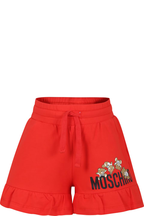 Moschino Bottoms for Girls Moschino Red Shorts For Girl With Teddy Bear And Logo
