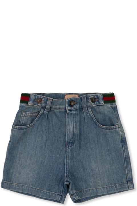 Gucci Kids Gucci Web Detailed Mid-rise Denim Shorts