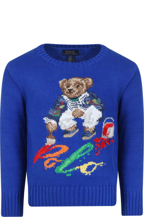 Sweaters & Sweatshirts for Boys Ralph Lauren Blue Sweater For Boy With Polo Bear