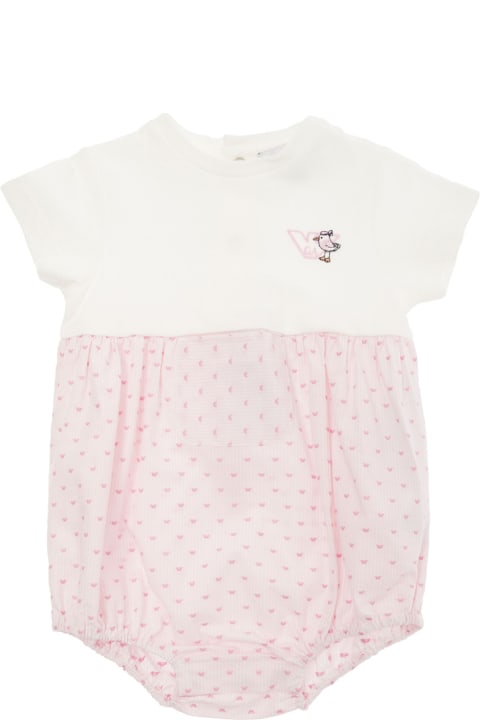 Fashion for Baby Girls Emporio Armani Pink And White Romper With Logo Print In Cotton Baby