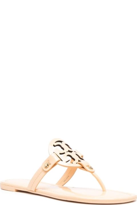 Tory Burch Sandals for Women Tory Burch 'miller' Beige Thong Sandal With Tonal Logo In Leather Woman