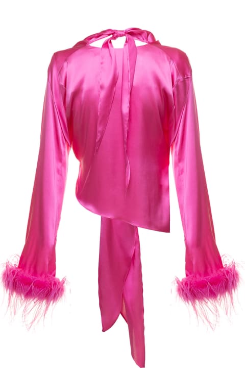 Fuchsia Feathers Trim Knotted Shirt In Silk Woman Verguenza