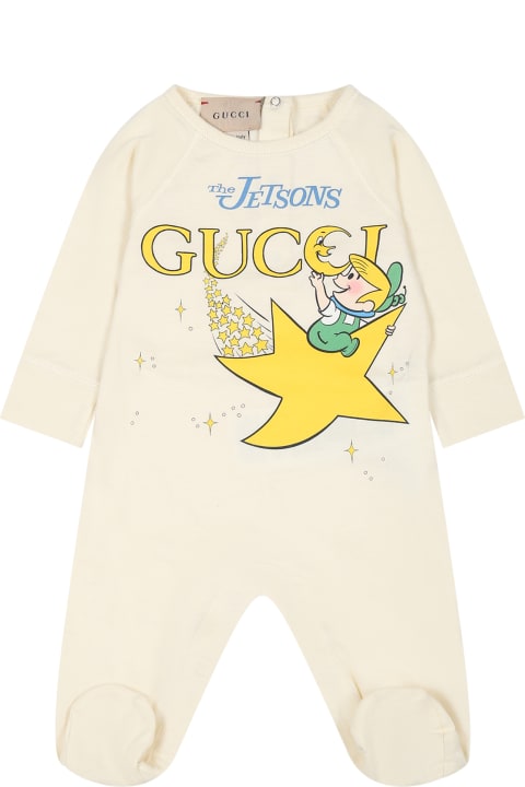 ベビーボーイズ ボディスーツ＆セットアップ Gucci Ivory Set For Baby Kids With Logo And Print